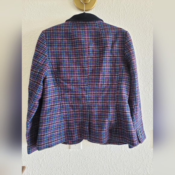 Talbots Wool Blend Tartan Plaid Blazer Navy Green Jacket Velvet Trim 10 $189 - Picture 7 of 7